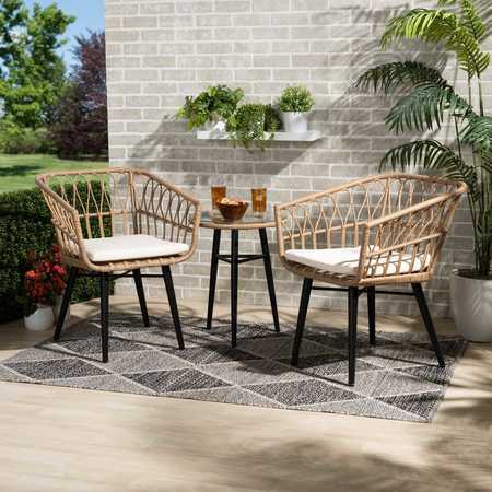 BAXTON STUDIO Aimon Modern & Contemporary Beige Fabric Upholstered and Brown Synthetic Rattan 3-Piece Patio Set 202-12303